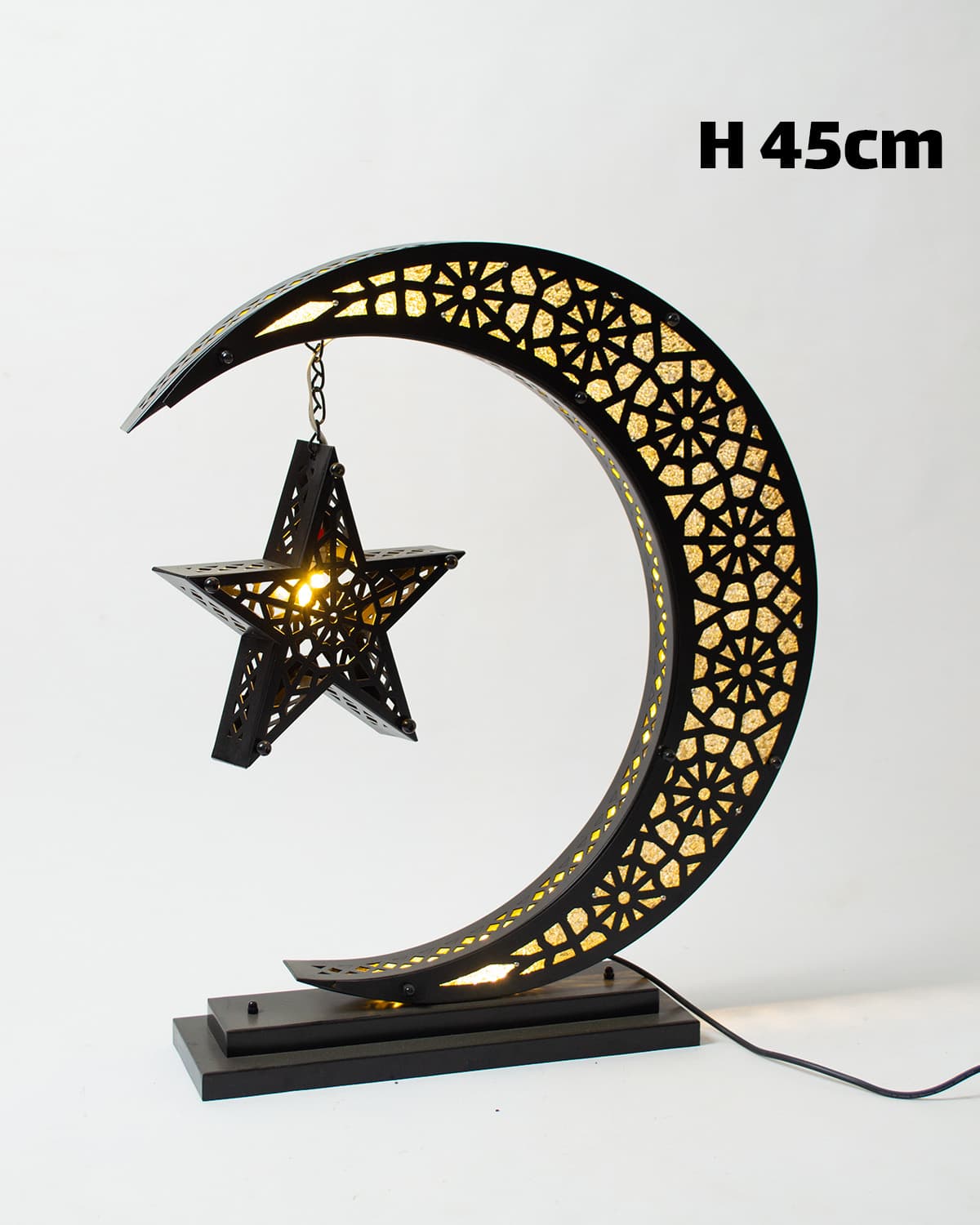Crescent Star Lantern, 1 Light, Metal, 45×31cm - Black